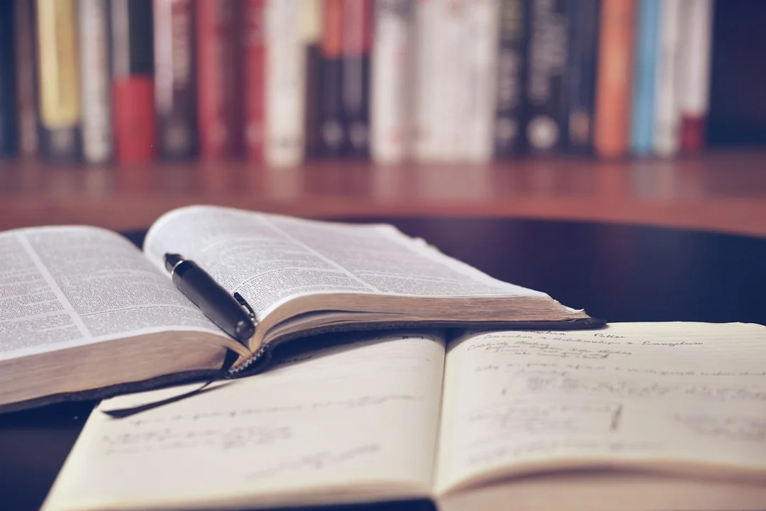 A study desk with books and notes
